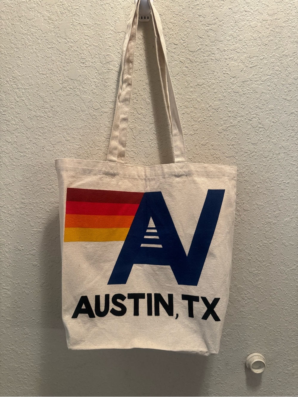 Aviator Nation Austin, TX Canvas Tote Bag in Natural W/ Blue & Multicolor Print